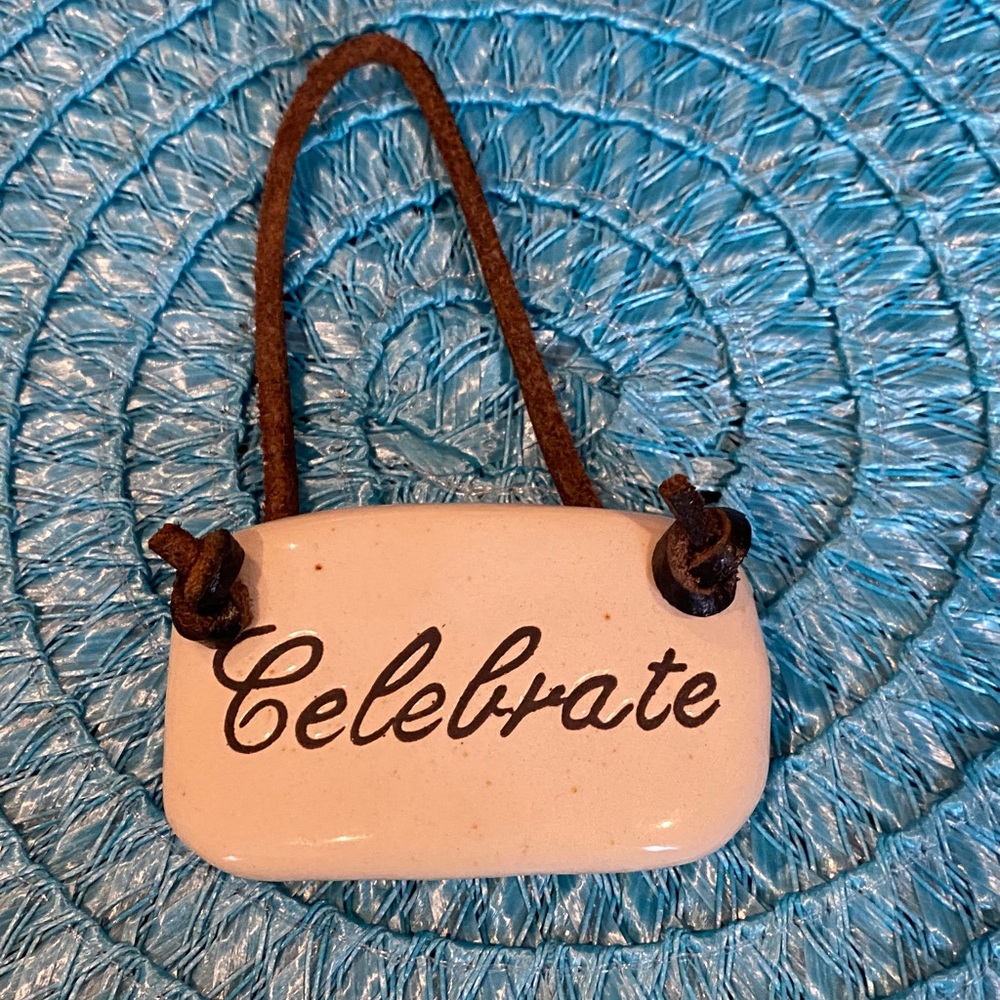 “Celebrate” Hanging Ceramic Bottle Tag Ornament